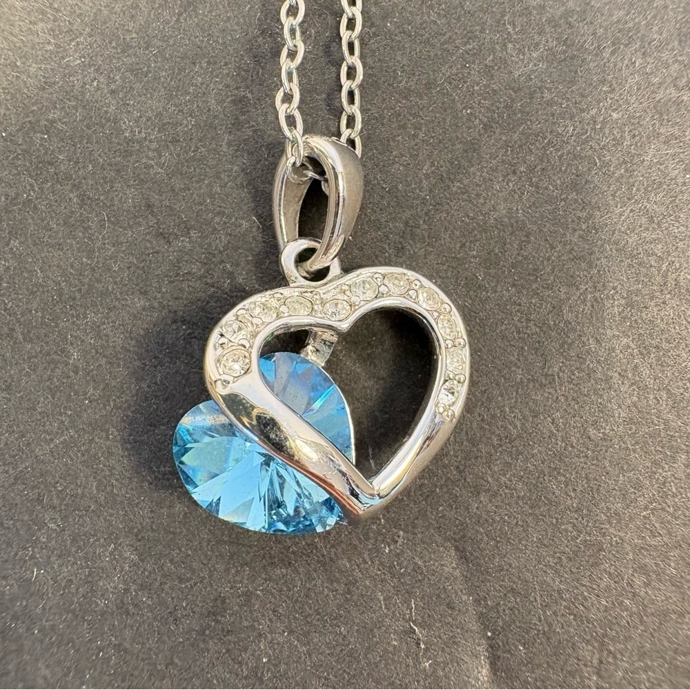 Pure Heart Necklace with Blue Gem Silver Jewelry